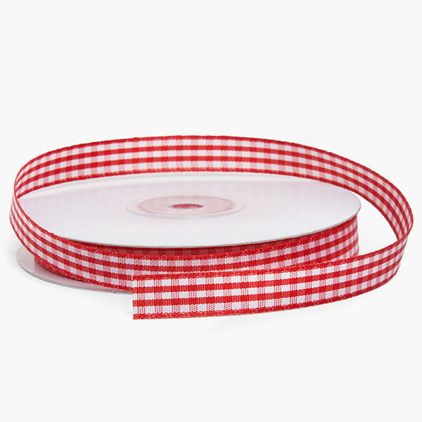 Red and White Gingham Ribbon 3/8"x25 yards
