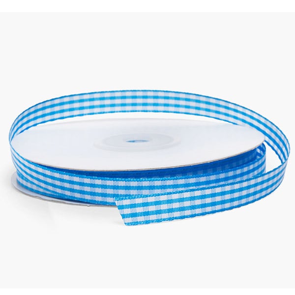 Blue and White Gingham Ribbon 3/8"x25 yards