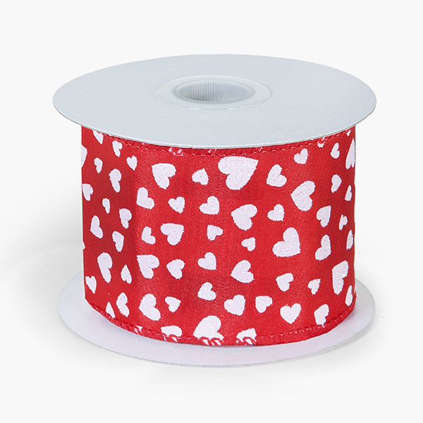 Red Romantic Glitter Tiny Heart Wired Ribbon, 2-1/2"x10 yards