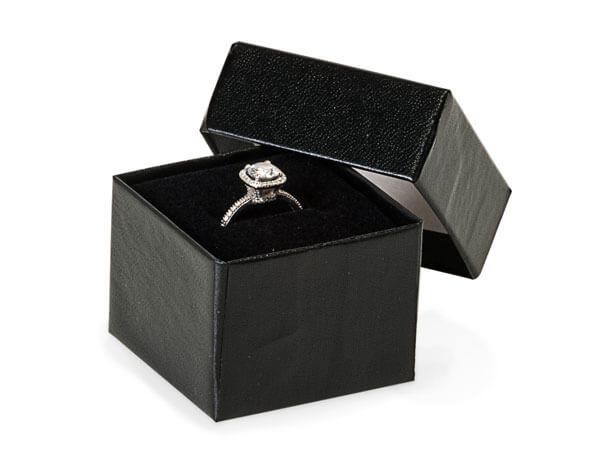 Black Embossed Ring Gift Boxes, 1.5x1.5x1.25", 100 pack, Insert
