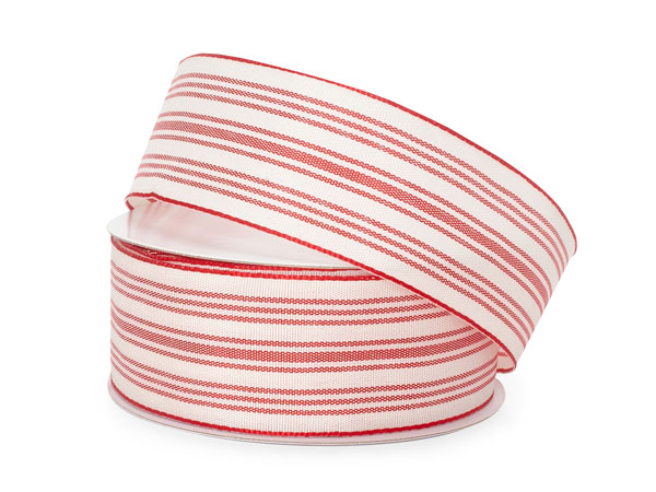 Red Ticking Stripe Ribbon, 1 1/2" x 10 yards