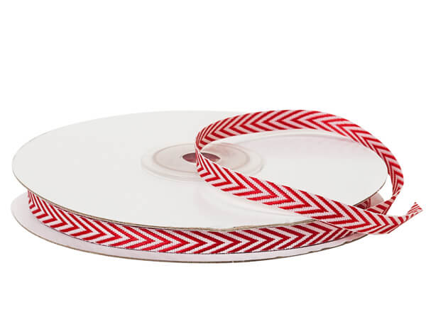 Red and White Herringbone Ribbon, 1/4x25 Yards