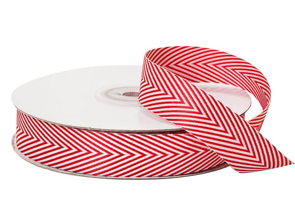 Red and White Herringbone Ribbon, 3/4"x25 yards