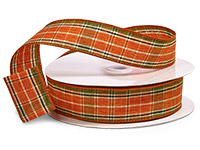 3/8 Fall Checks Plaid Ribbon: Orange, Natural, Red (10 Yards)  [67344-01-47] 