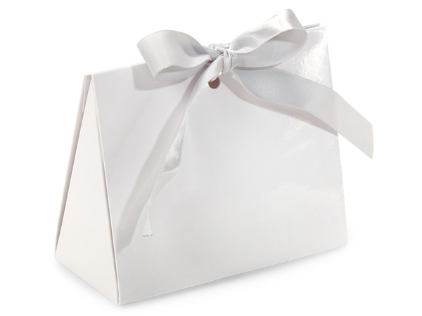 White Gloss Purse Tote Gift Bags, Small 4.5x2x3.75"