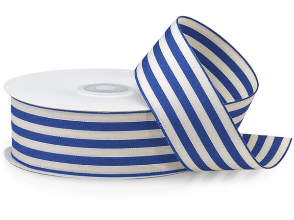 Royal Blue and White Striped Cabana Ribbon, 1-1/2"x25 yards