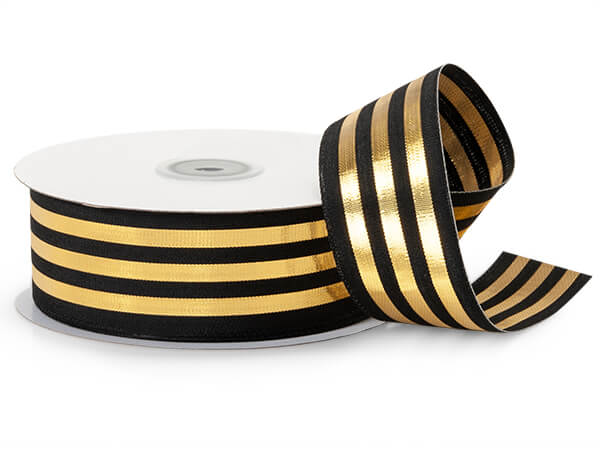 Cabana Stripe Metallic Gold & Black Ribbon