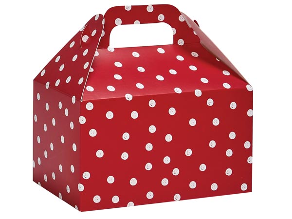 Red and White Dots Party Favor Gable Box, 6x3.75x3.5", 6 Pack