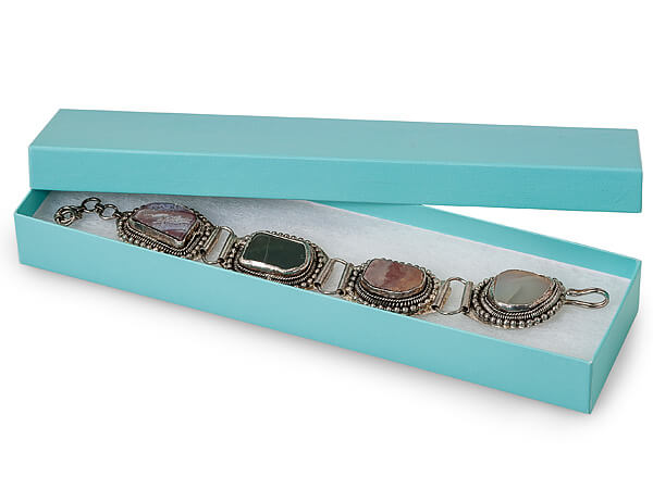 Aqua Blue Jewelry Gift Boxes, 8x2x1", 100 Pack, Fiber Fill