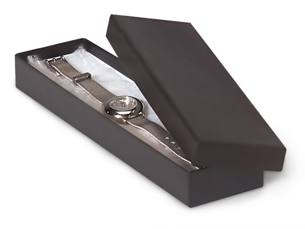 Black Matte Jewelry Gift Boxes, 8x2x1", 100 Pack, Fiber Fill