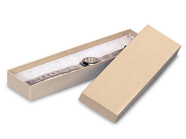 *Brown Kraft Jewelry Gift Boxes, 8x2x1", 4 Pack, Fiber Fill