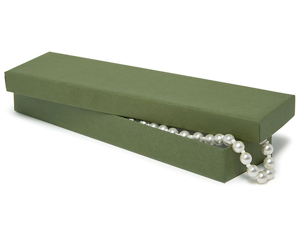 Olive Green Jewelry Gift Boxes, 8x2x1", 100 Pack, Fiber Fill