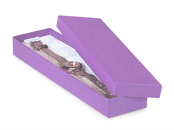 Purple Kraft Jewelry Gift Boxes, 8x2x1", 100 Pack, Fiber Fill