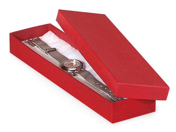 Red Matte Kraft Jewelry Gift Boxes, 8x2x1", 100 Pack, Fiber Fill