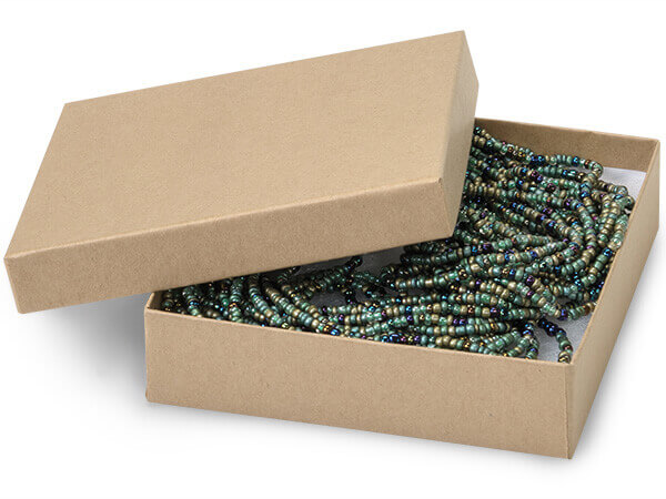 *Brown Kraft Jewelry Gift Boxes, 4x4x1", 6 Pack, Fiber Fill