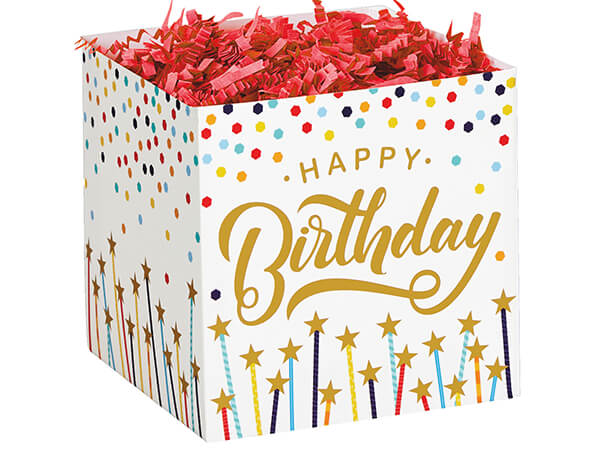 Happy Birthday Stars Square Favor Gift Box, 3.75x3.75x3.75", 6 Pack