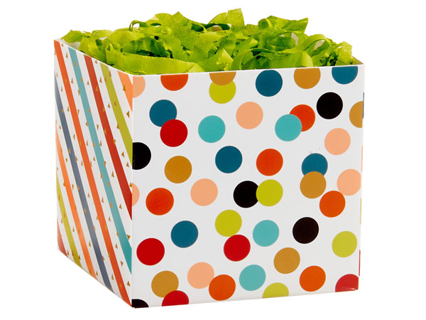Dots & Stripes Square Party Favor Box, 3.75x3.75x3.75", 6 Pack