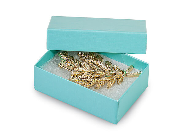 Aqua Blue Jewelry Gift Boxes, 2.5x1.5x.75", 100 Pack, Fiber Fill