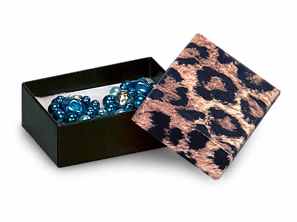 Leopard Print Jewelry Gift Boxes, 2.5x1.5x.75", 100 Pack, Fiber Fill