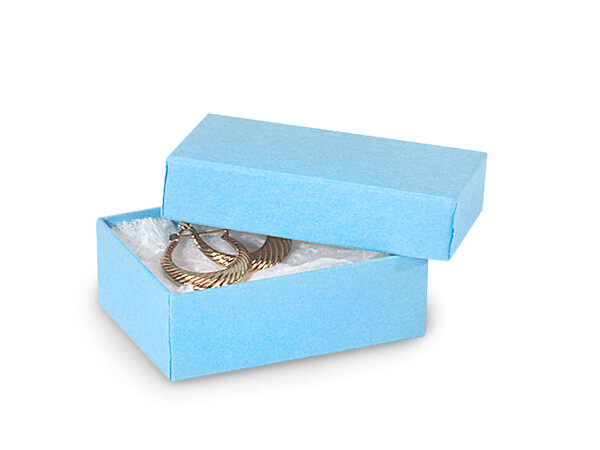 Light Blue Jewelry Gift Boxes, 2.5x1.5x.75", 100 Pack, Fiber Fill