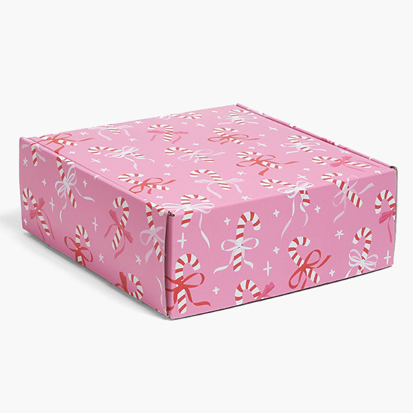 Candy Canes & Ribbons Gourmet Shipping Box, 8x8x3", 6 Pack