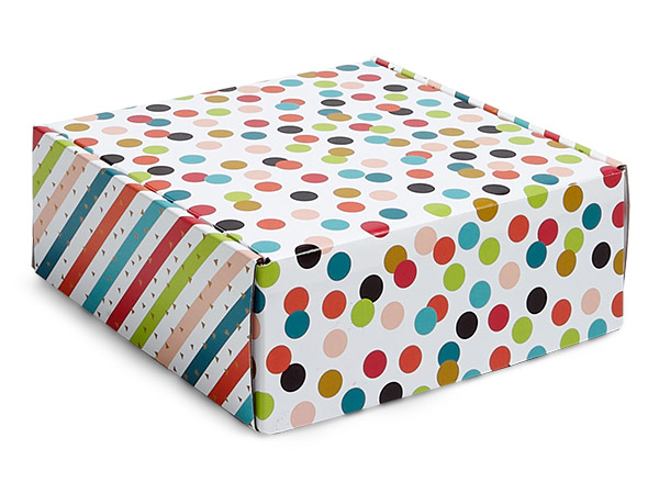 Dots and Stripes Gourmet Shipping Box, 8x8x3", 6 Pack