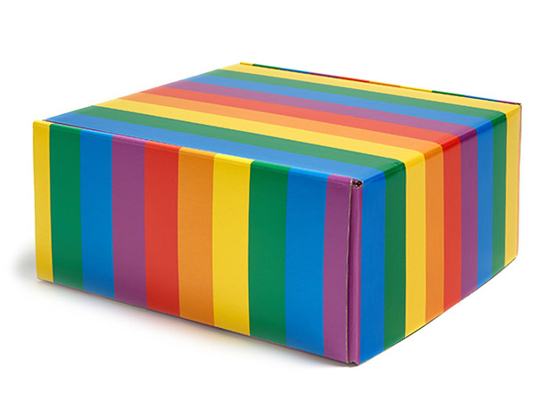 Rainbow Stripes Gourmet Shipping Box, 9x9x4", 6 Pack