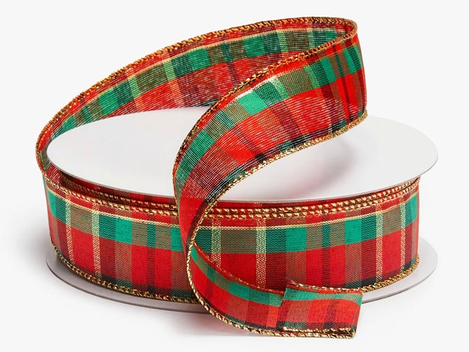 1.5 Frosted Plaid Ribbon: Red & White (10 Yards)