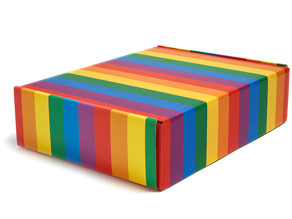 Rainbow Stripes Gourmet Shipping Box, 12x9x3", 6 Pack
