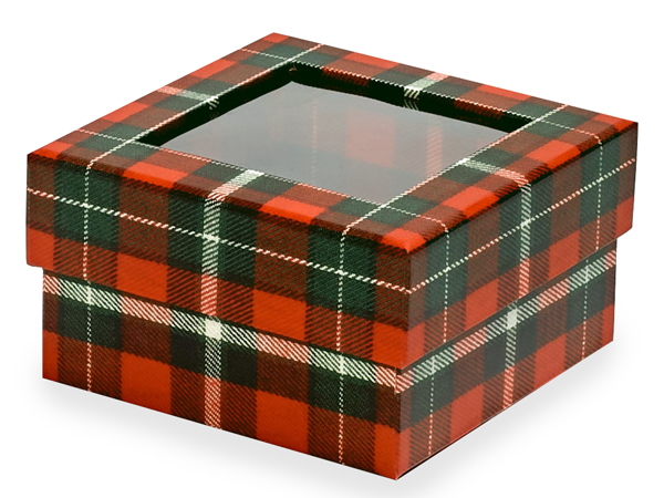 Christmas Plaid Rigid Window Box, Petite 3.75x3.75x2”, 24 Pack