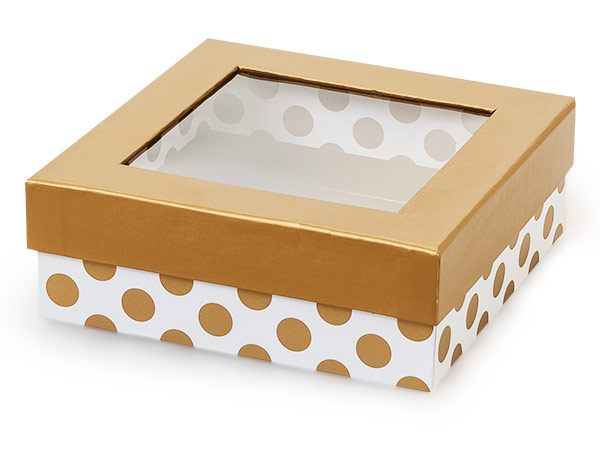 Gold Polka Dot Gourmet Rigid Window Box, Medium 5.75x5.75x2”, 24 Pack