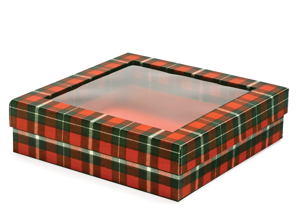 Christmas Plaid Rigid Window Box, X-Large 7.75x7.75x2”, 18 Pack