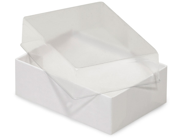 Clear Lid White Base Jewelry Boxes, 3x2.25x1", 100 Pack, Fiber Fill