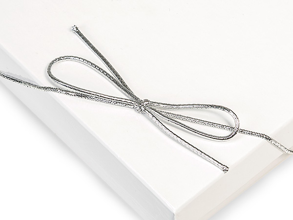 6" Metallic Silver Stretch Cord Loops with Pre-Tied Bows, 50 Pack