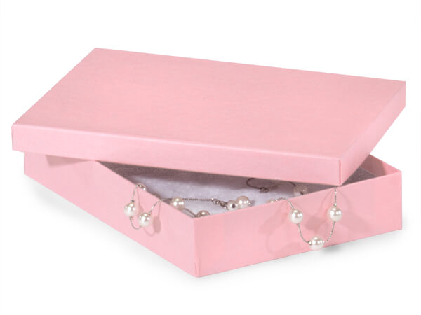 Pink Kraft Jewelry Gift Boxes, 7x5x1.25", 100 Pack, Fiber Fill