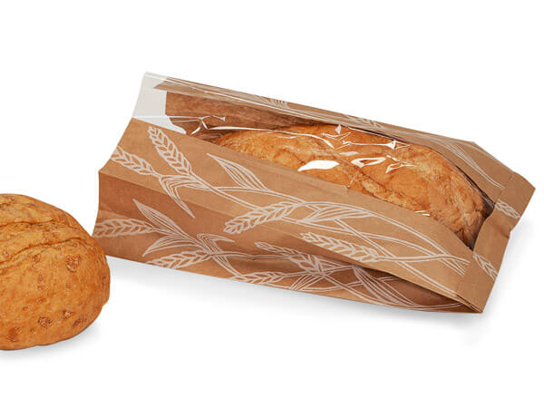 *Natural Kraft Bread Bag with Wheat Design, 8.5 x 3.25 x 14