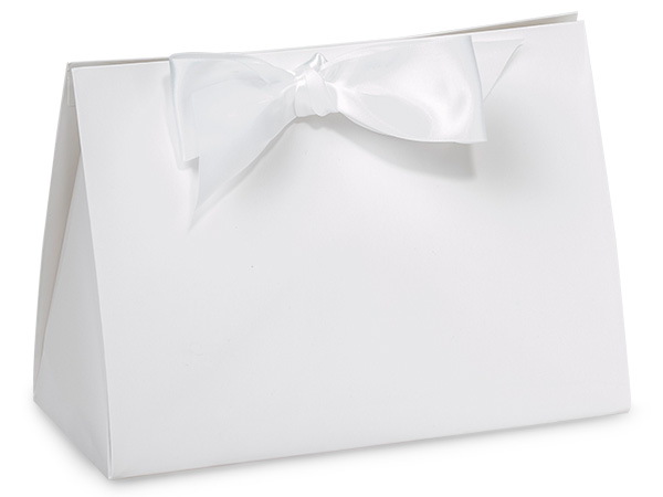 White Gloss Purse Tote Gift Bags, Large 8x3.5 x5.5"