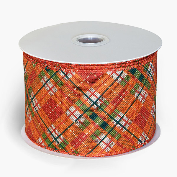 Diagonal Fall Plaid Wired Ribbon, 2-1/2"x10 yards