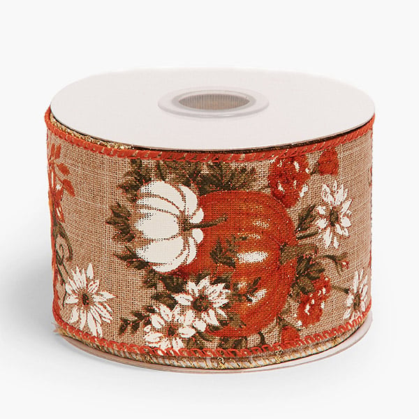 Painted Pumpkins Wired Ribbon, 2-1/2"x10 yards