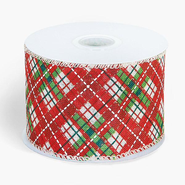 Diagonal Velvet Plaid Wired Ribbon, 2-1/2"x10 yards