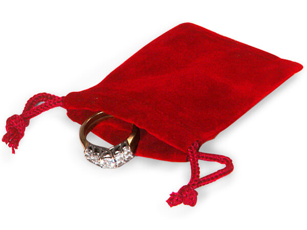 Red Velour Jewelry Bags with Drawstrings, 2x2.5", 100 Pack