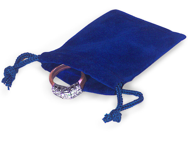 Blue Velour Jewelry Bags with Drawstrings, 2x2.5", 100 Pack