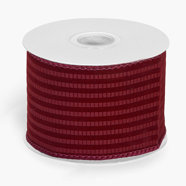 Burgundy Textured Stripe Velvet Wired Ribbon, 2-1/2"x10 yard