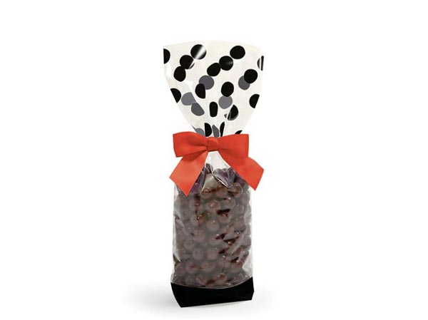 Black Polka Dots 1.4 mil Cello Bags, 2.25x1.5x8.75", 100 Pack