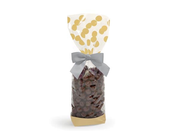 Gold Polka Dots 1.4 mil Cello Bags, 2.25x1.5x8.75", 100 Pack