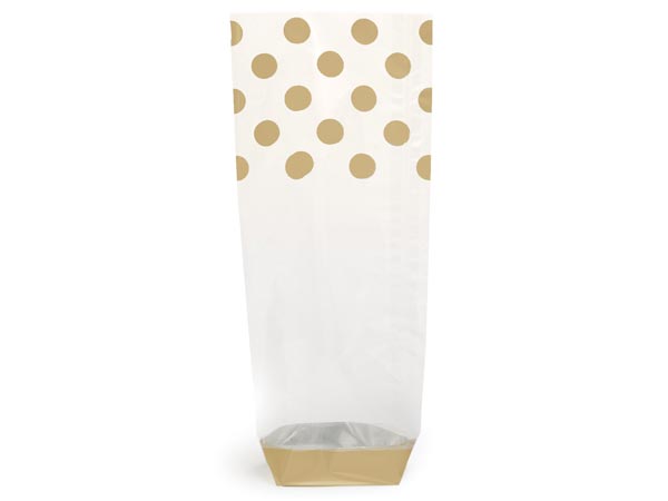 Gold Polka Dots 1.4 mil Cello Bags, 3.5x2.25x12", 100 Pack