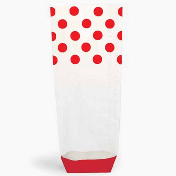 Red Polka Dots 1.4 mil Cello Bags, 3.5x2.25x12", 100 Pack