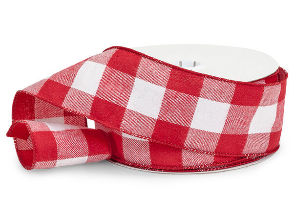 Red and White Buffalo Plaid Wired Ribbon, 2-1/2"x25 yards