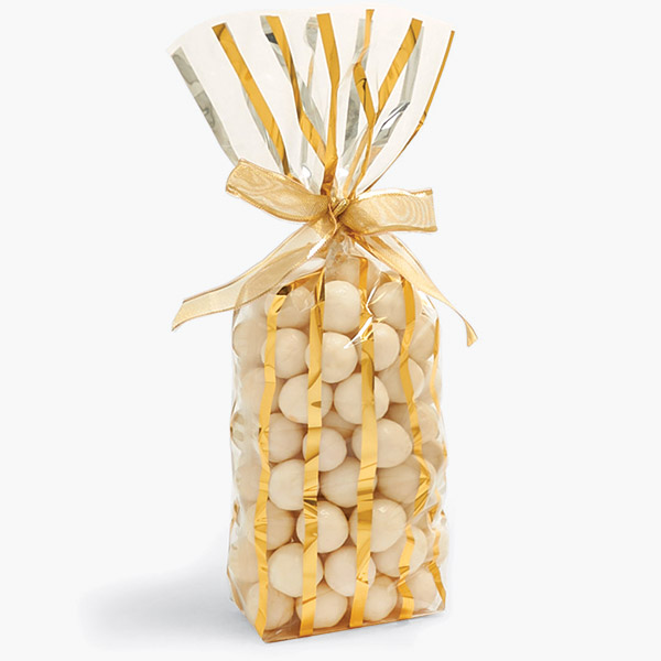 Gold Stripe Cello Bag 1.4 mil, 3.75x2.5x12.5", 100 Pack