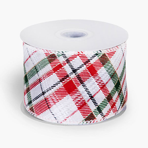 Diagonal Christmas Plaid Wired Ribbon, 2-1/2"x10 yards